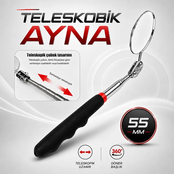 Teleskopik Muayene Aynası 55 mm Yuvarlak Oto Motor Tamir Kontrol Aynası Uzayan Mafsallı El Aleti ürün görseli 1
