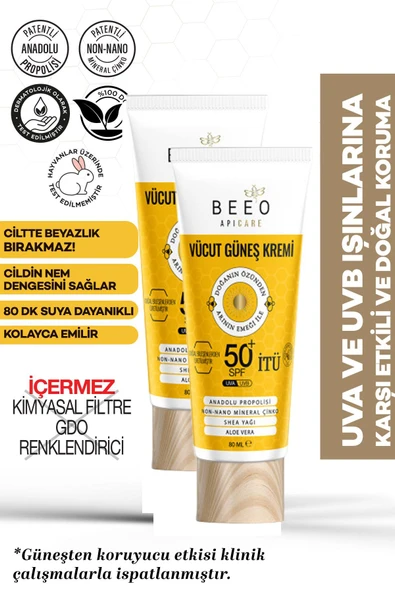 Bee'o Vücut SPF50 Güneş Kremi 80 ml 2 Adet ürün görseli 1