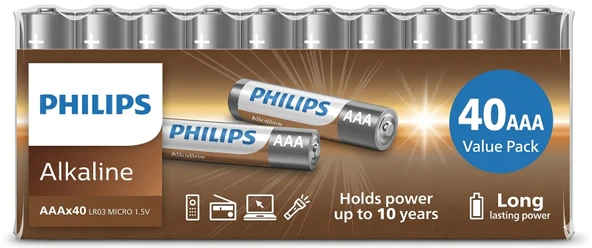 Philips Alkalin Aaa Ince Kalem Pil 1.5V - LR03A40F/10 - 40'lı Paket ürün görseli 1