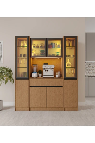 GuneyStore Bambu Maxi Komple MDF LED Aydınlatmalı Kahve Köşesi ürün görseli 1