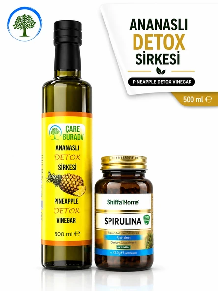 ÇareBurada Ananaslı Detoks Sirkesi 500 ml & ShiffaHome Spirulina 60 Kapsül ürün görseli 1