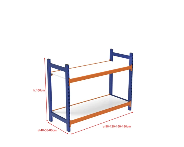 2 Katlı Ahşap Raflı İçten Oturmalı Hafif Rack - 3D Yazıcı Rafı, Depo Rafı  40x180 cm 150 cm ürün görseli 1