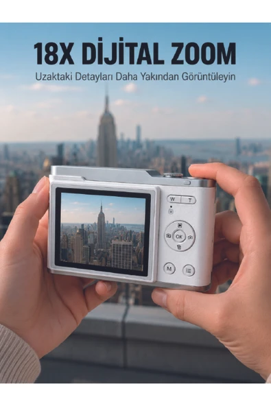 Kompakt Dijital Fotoğraf Makinesi Beyaz 18X Dijital Zoom Destekli ürün görseli 1