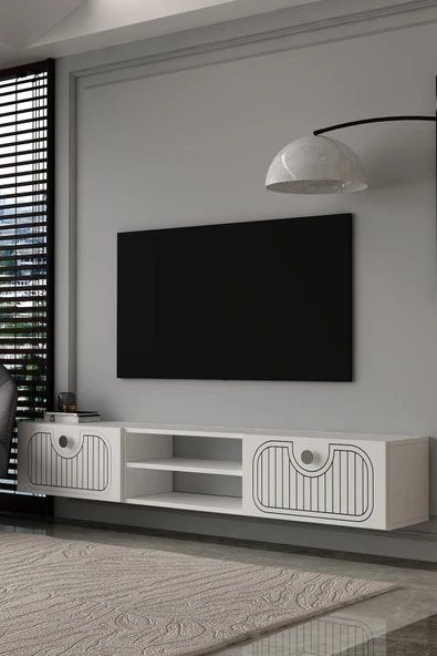 180DHDTDAR3BG HERA LAZER DESENLİ DUVARA MONTE TV SEHPASI,ÜNİTESİ BEYAZ-GÜMÜŞ ürün görseli 1