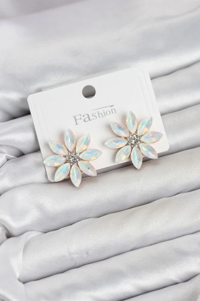 Beyaz Renk Kristal Taşlı Lotus Çiçek Model Kadın Küpe TJ-BKP11925 ürün görseli 1