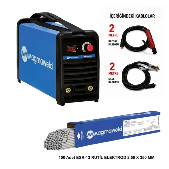 Magmaweld Megastick 200 Amper Kaynak Makinesi + 100 Adet 2.50x350 mm Elektrod ürün görseli 1