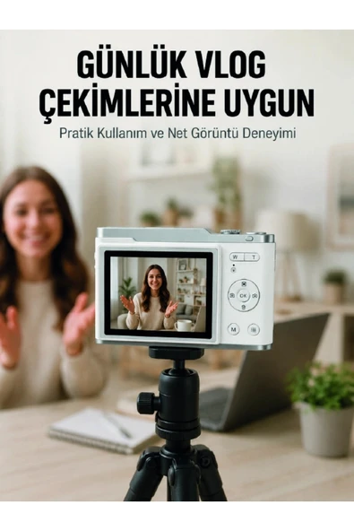 Beyaz 4K Dijital Kamera 2.4 İnç HD Ekran ve LED Flaşlı ürün görseli 1