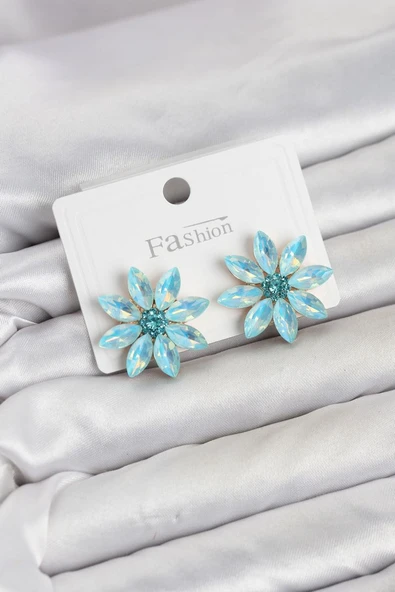 Buz Mavisi Renk Kristal Taşlı Lotus Çiçek Model Kadın Küpe TJ-BKP11922 ürün görseli 1