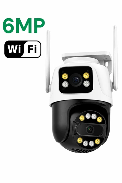 6MP Çift Lens WiFi IP Güvenlik Kamerası PTZ Hareket Takipli Gece Görüşlü IP66 Su Geçirmez Sesli Alarm 2 Yönlü Konuşma ürün görseli 1