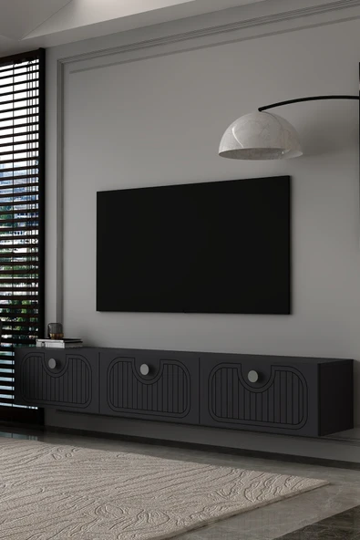180DHDTDA3AG HERA LAZER DESENLİ DUVARA MONTE TV SEHPASI,ÜNİTESİ ANTRASİT-GÜMÜŞ ürün görseli 1
