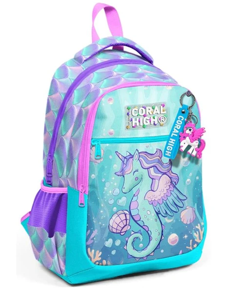 Coral High Unicorn Denizatı Desenli Üç Bölmeli Okul Sırt Çantası 33256 ürün görseli 1