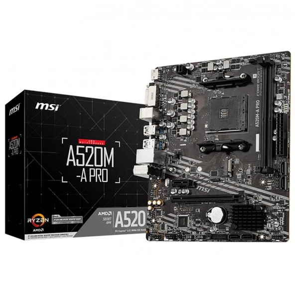 Msi A520M-A PRO AMD A520 Soket AM4 DDR4 4600(OC)MHz mATX Gaming Anakart ürün görseli 1