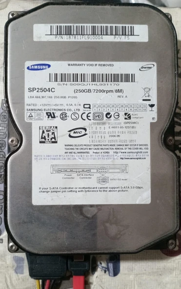 (2.EL) 250GB SAMSUNG SP2504C SATA 7200RPM HARDDİSK (SORUNSUZ) ürün görseli 1