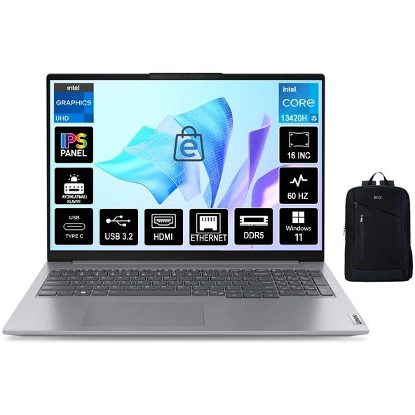 Thinkbook 16 G6 Irl Intel Core I5 13420H 24GB 1tb SSD 16" Wuxga Windows 11 Pro Taşınabilir Bilgisayar 21KH00SXTR + Boz Çanta ürün görseli 1