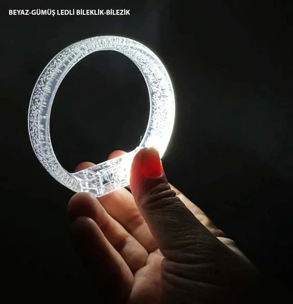 Beyaz-gümüş Led Işıklı Baskı Yapılabilen Pilli Bileklik Bilezik 1,5 Cm Genişlik ürün görseli 1