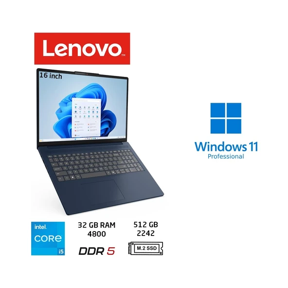 ıdeapad Slim 3 Intel Core I5-13420H 32GB 512GB SSD 16" Wuxga IPS W11 Pro 83K2001RTR ürün görseli 1
