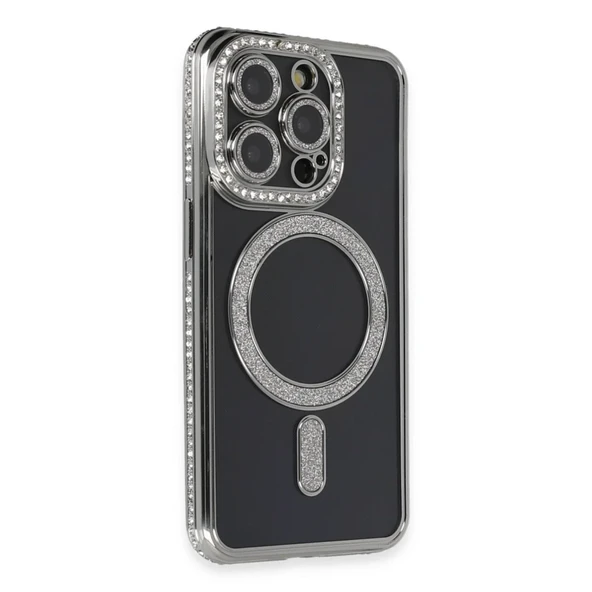 Apple İphone 14 Pro Max Kılıf Joke Simli Magneticsafe Kılıf - Gri ürün görseli 1