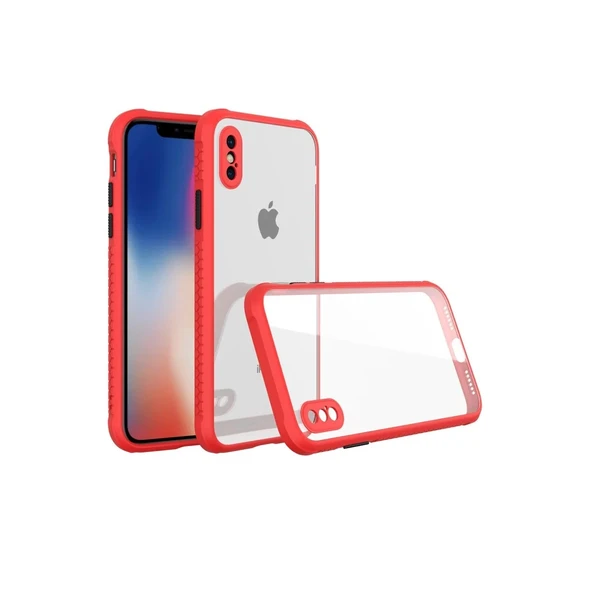 Apple İphone Xs Max Kılıf Miami Şeffaf Silikon - Kırmızı ürün görseli 1