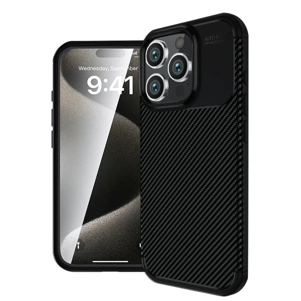 Apple İphone 16 Pro Kılıf Auto Focus Karbon Kapak - Siyah ürün görseli 1