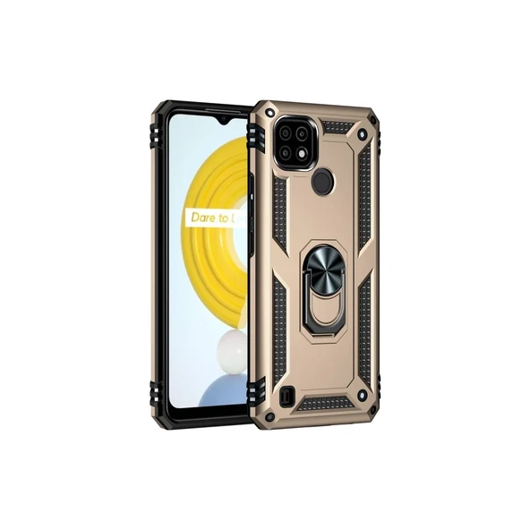 Realme C21 Kılıf Sofya Yüzüklü Silikon Kapak - Gold ürün görseli 1
