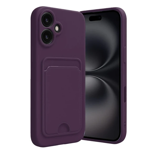 Apple İphone 16 Kılıf Kelvin Kartvizitli Silikon - Derin Mor ürün görseli 1