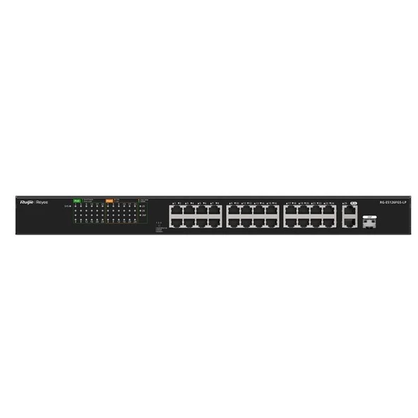 RUIJIE REYEE RG-ES126FGS-LP 24 PORT 10/100 + 2X RJ45 /1X1GB SFP UPLINK COMBO 180W POE RACKMOUNT SWITCH ürün görseli 1