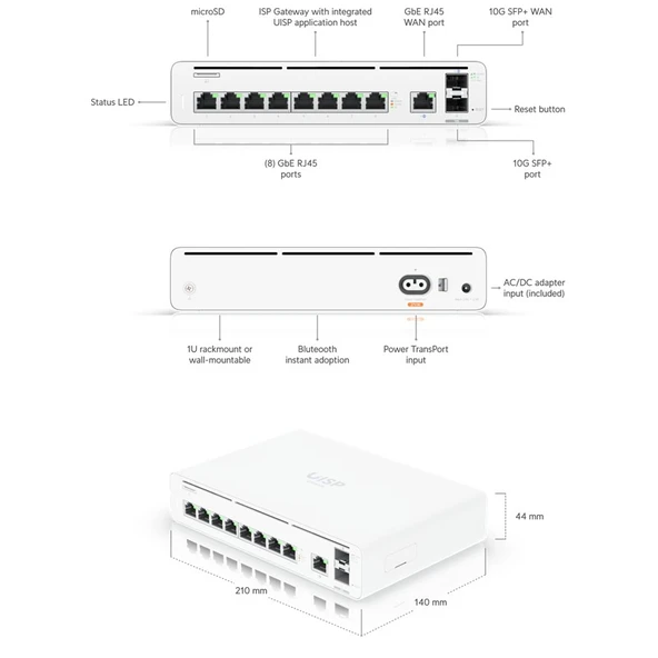 UBIQUITI UISP-CONSOLE 8 PORT GIGABIT+1WAN PORT+2X10GB SFP+ PORT GATEWAY ROUTER ürün görseli 1