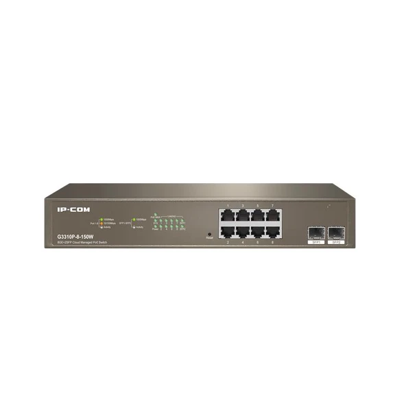 IP-COM G3310P-8-150W 8 PORT GIGABIT + 2X1GB SFP UPLINK L2/CLOUD YÖNETİLEBİLİR RACK 130W POE SWITCH ürün görseli 1