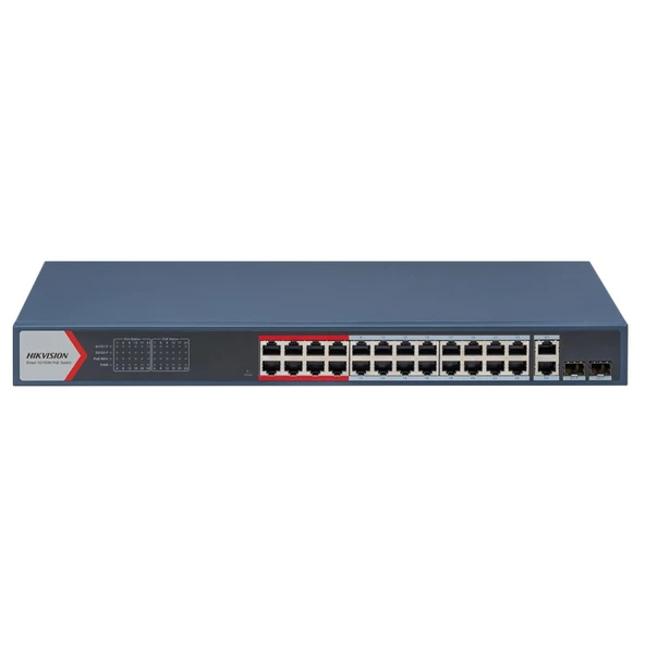 HIKVISION DS-3E1326P-EI(B) 24 PORT 10/100+2X1GB RJ45/SFP UPLINK COMBO 370W 300 METRE POE YÖNETİLEBİLİR RACKMOUNT SWITCH ürün görseli 1