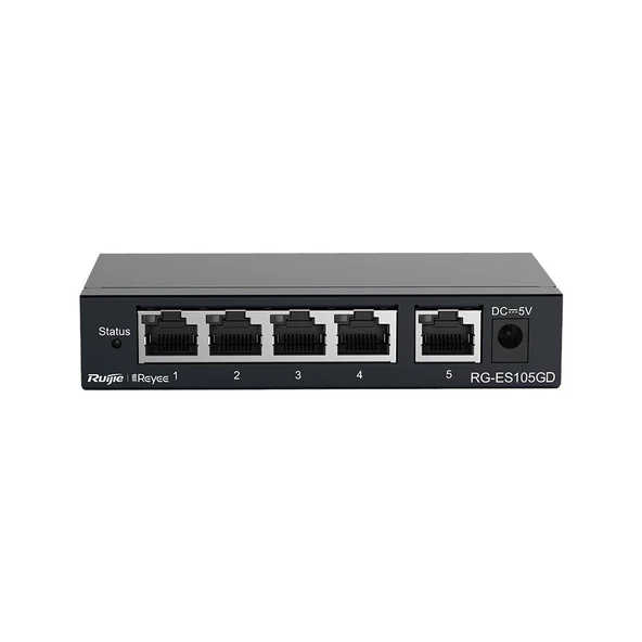 RUIJIE REYEE RG-ES105GD 5 PORT GIGABIT TAK CALISTIR METAL KASA SWITCH ürün görseli 1