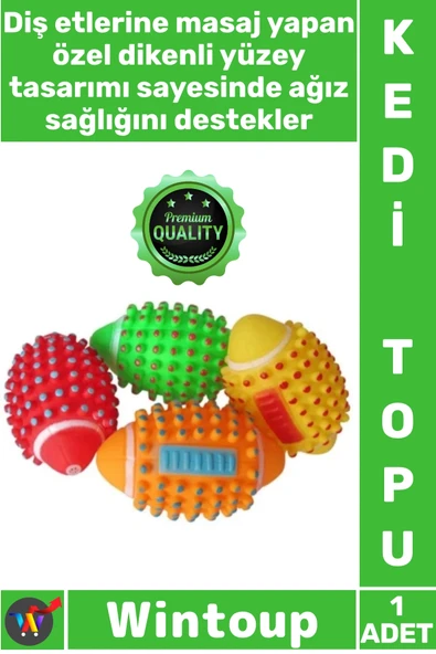 #KediTopu Dikenli Diş Kaşıma Temizleme Dayanıklı Isırma Dirençli Renkli Kedi Köpek Isırma Topu Sesli ürün görseli 1