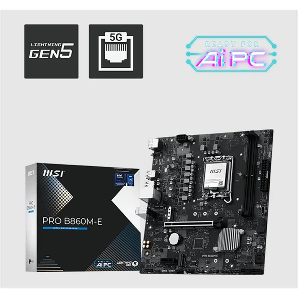 MSI PRO B860M-E DDR5 9066MHZ 1XHDMI 1XDP 2XM.2 USB MATX 1851P(INTEL ULTRA PROCESSORS SERIES 2) ürün görseli 1