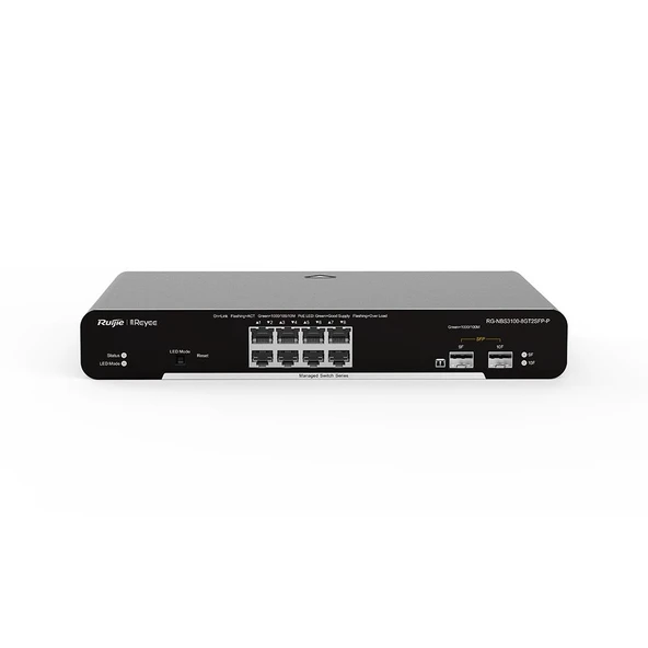 RUIJIE REYEE RG-NBS3100-8GT2SFP-P 8 PORT GIGABIT + 2XGB SFP UPLINK L2 YÖNETİLEBİLİR RACKMOUNT 125W POE SWITCH ürün görseli 1