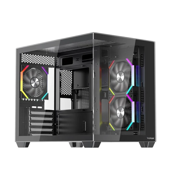 1ST PLAYER BV6 SİYAH ACK 650W 80+ BRONZE ARGB 3X12CM FAN PANORAMİK TEMPERLİ CAM USB 3.0 M-ATX KASA ürün görseli 1