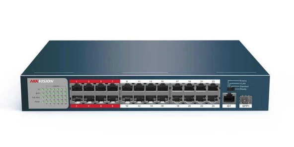HIKVISION DS-3E0326P-E/M(B) 24 PORT 10/100+1XGB SFP/RJ45 UPLINK 250W 300 METRE POE MESAFE SWITCH ürün görseli 1