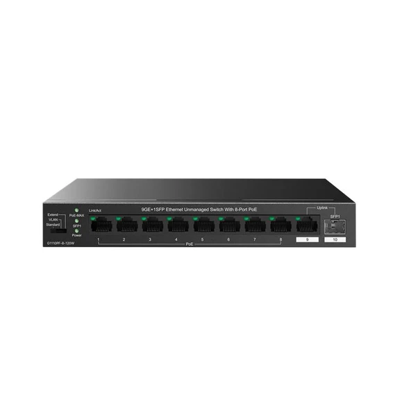 IP-COM IP-G1110PF-8-120W 8 PORT GIGABIT + 1X1GB RJ45/SFP PORT 120W 250 METRE POE SWITCH ürün görseli 1