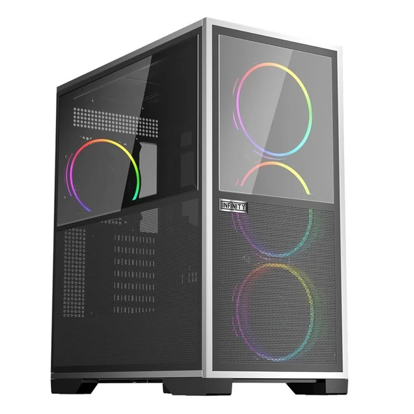 1ST PLAYER IF8 BTF SİYAH ARGB 4X12CM FAN TERS ÇEVİRİLEBİLİR TEMPERLİ CAM MESH PANELLER USB 3.0 E-ATX ürün görseli 1