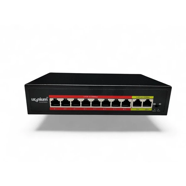 URANIUM POE-8002-96W 8 PORT 10/100 + 2 PORT 10/100 RJ45 UPLINK WATCH-DOG POE SWITCH (REALTEK CHIPSET) ürün görseli 1