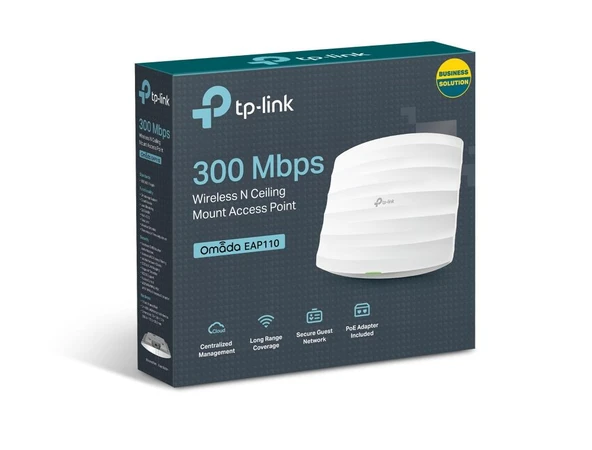 TP-LINK OMADA EAP110 1 PORT 10/100 2.4GHZ 300MBPS 2X4DBI ANTEN İÇ ORTAM TAVAN TİPİ ACCESS POINT(ADAPTÖRLÜ) ürün görseli 1