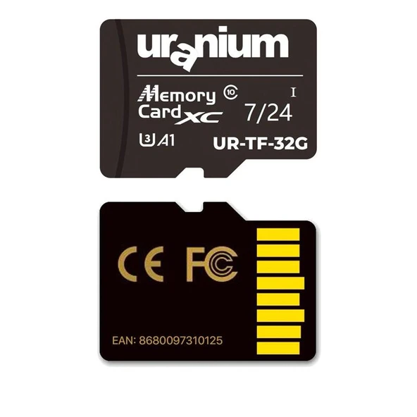 32GB URANIUM UR-TF-32G MICRO SD CARD U3 7/24 SURVEILLANCE 100/40MBS INDUSTRIAL HAFIZA KARTI (3 YIL GARANTİ) ürün görseli 1