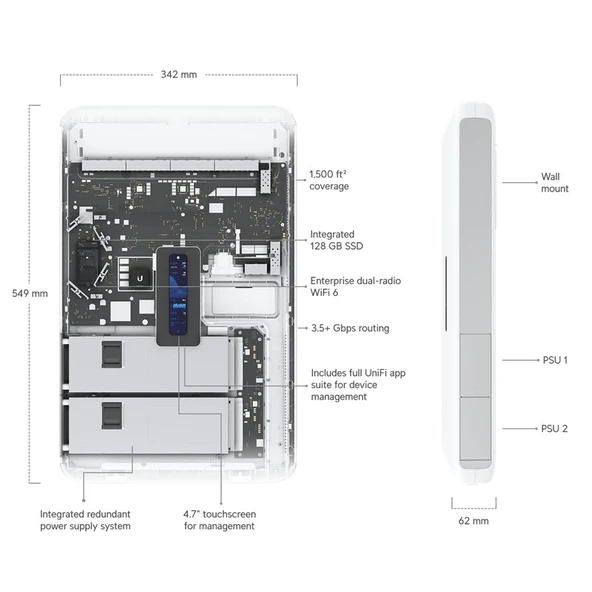 UBIQUITI UDW 16 PORT GIGABT (12 PORT POE) + 1X10GB SFP+ 300 KULLANICI DESTEKLİ 3.5GBPS WIFI6 DUVAR TİPİ ROUTER ürün görseli 1