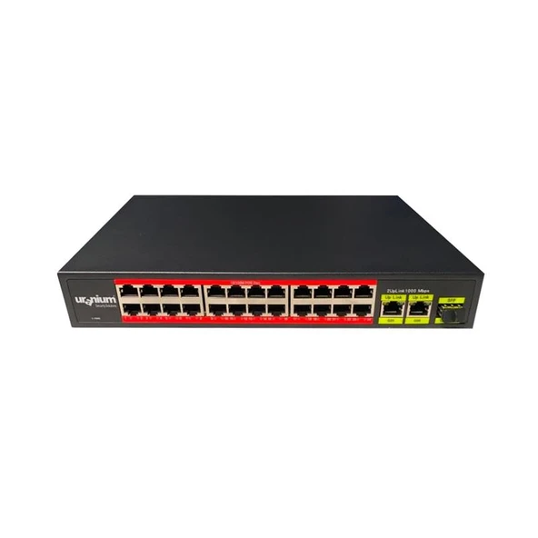 URANIUM POE-2421SFP-300W 24 PORT 10/100+2X GIGABIT UPLINK +1XSFP RACKMOUNT SWITCH (REALTEK CHIPSET) ürün görseli 1
