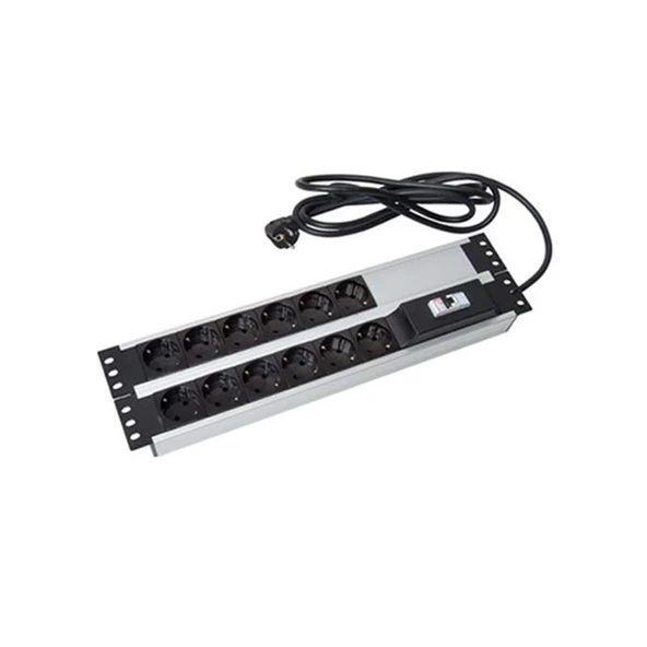 URANIUM 19" 2U 9 LU SIGORTALI ALUMINYUM RACKMOUNT GRUP PRIZ PDU ürün görseli 1