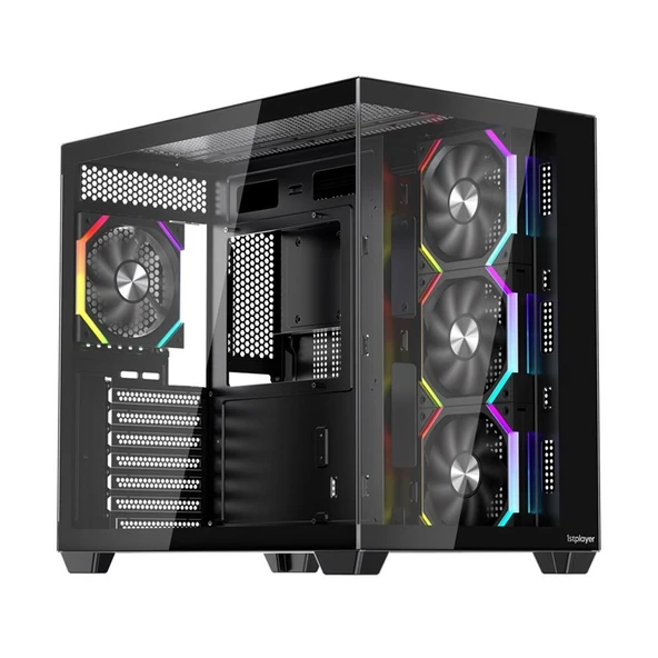 1ST PLAYER BV7 SİYAH ACK 750W 80+ BRONZE ARGB 4X12CM FAN PANORAMİK TEMPERLİ CAM USB 3.0 ATX KASA ürün görseli 1