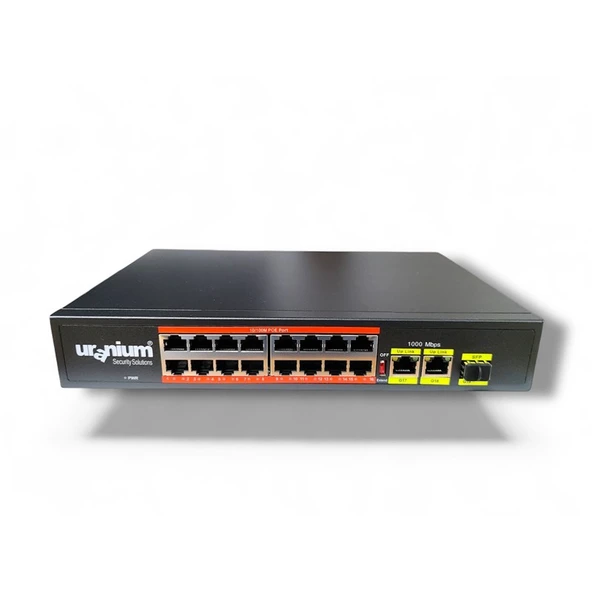 URANIUM POE-1621SFP-200W 16 PORT 10/100+2XGIGABIT RJ45+1XSFP UPLINK 250 METRE POE RACKMOUNT SWITCH (REALTEK CHIPSET) ürün görseli 1