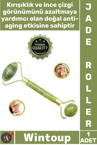#MasajAleti Doğal Cilt Bakımı Anti Aging Kırışıklık Karşıtı Jade Roler Yeşim Taşı Yüz Masaj Aleti ürün görseli 1