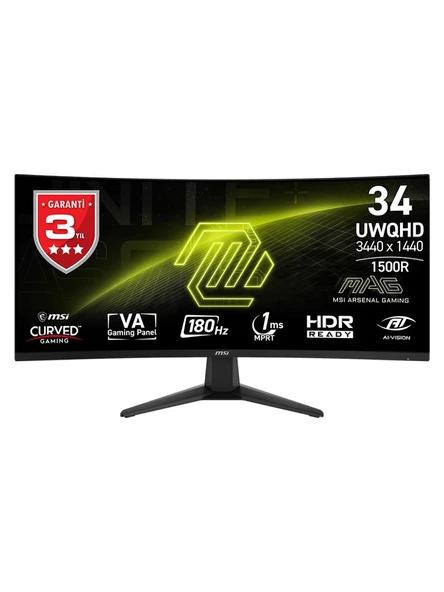 MSI MAG 346CQ 34" 1 ms WQHD Curved 180 Hz Oyuncu Monitörü ürün görseli 1