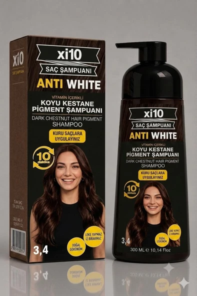 xi10 Beyaz Kapatıcı (Koyu Kestane 3.4 ) Saç Beyaz Kapatan Hızlı Şampuan (Beyaz Saçlar İçin) 300 ml. ürün görseli 1