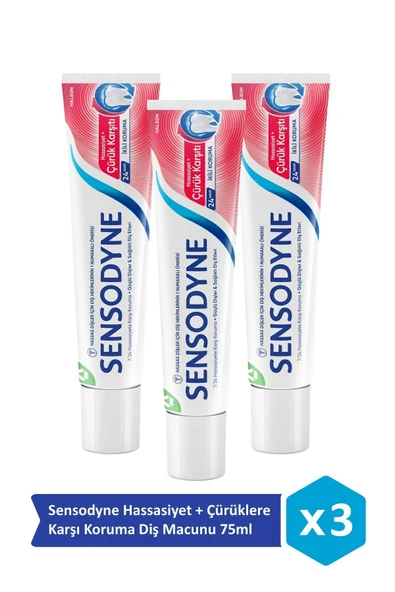 Sensodyne Hassasiyet + Çürüklere Karşı Koruma Diş Macunu 75ml x 3 Adet ürün görseli 1
