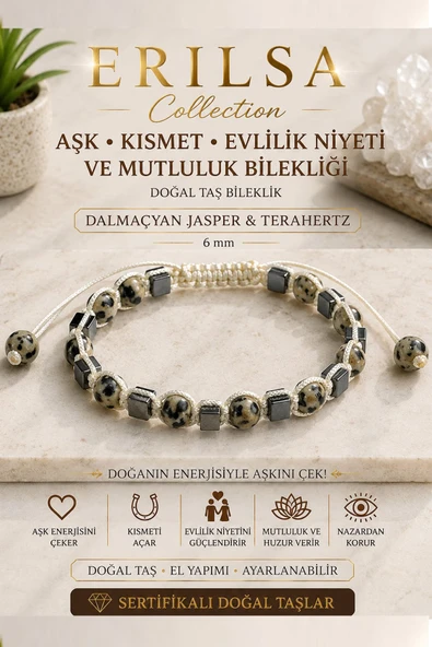 Sertifikalı Aşk Kısmet Evlilik Niyeti Mutluluk Bilekliği Dalmaçyan Jasper Terahertz 6 mm ürün görseli 1
